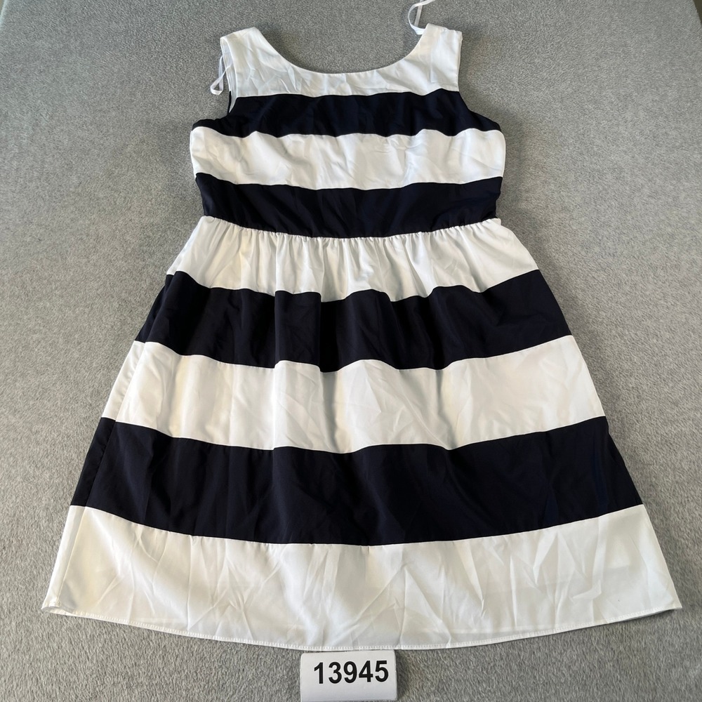 Christopher Mini Dress Womens 14 White Blue Striped Stretch Scoop Neck Casual